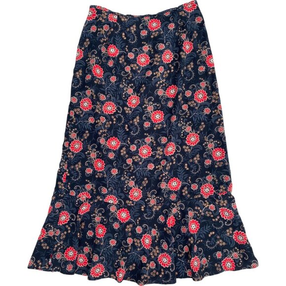VTG Silky Floral Maxi Skirt Ruffle Hem - Size 8 Feminine Garden Party Romantic - Picture 1 of 4